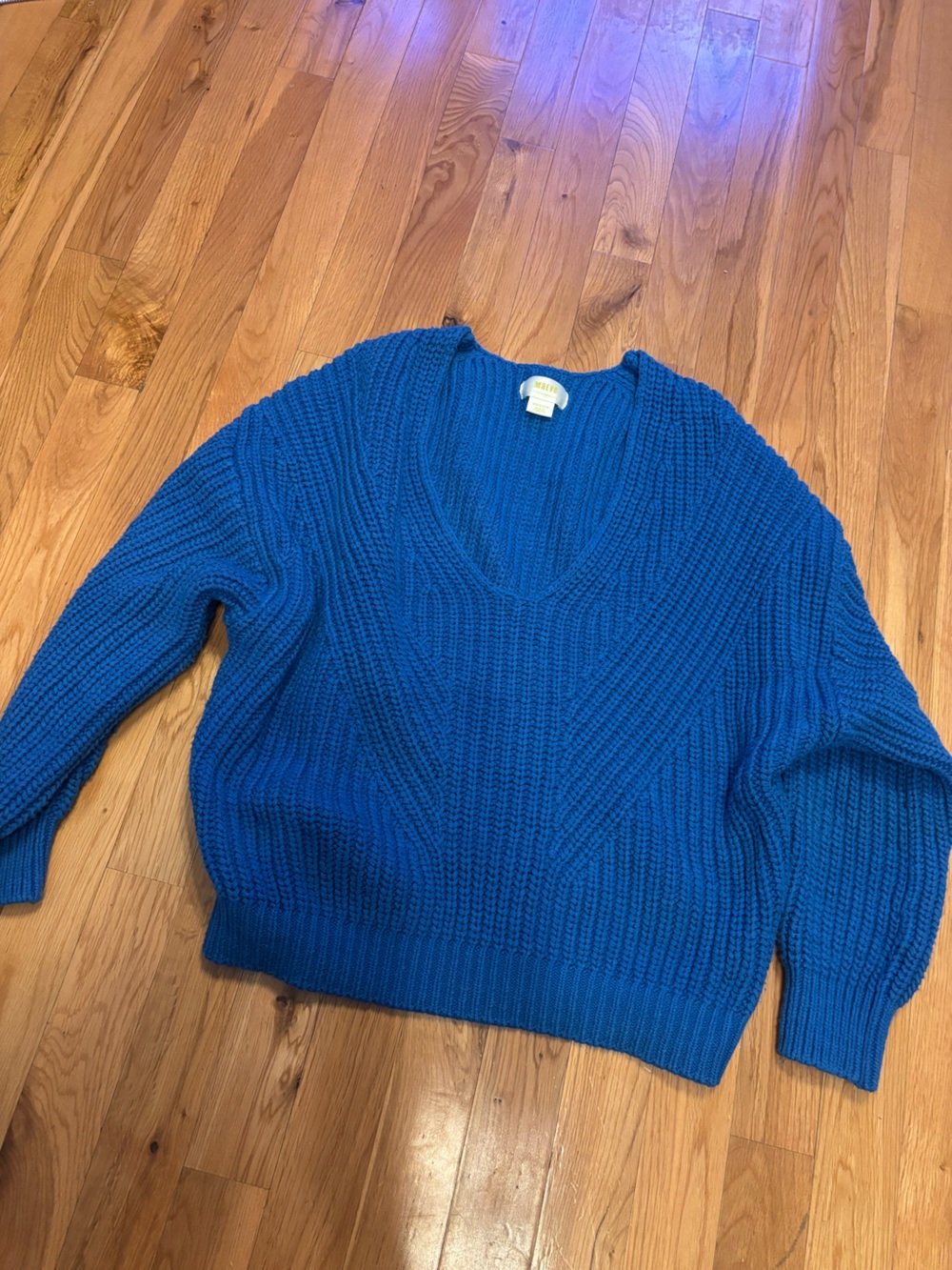 Maeve Electric Blue V-Neck Chunky Knit Sweater